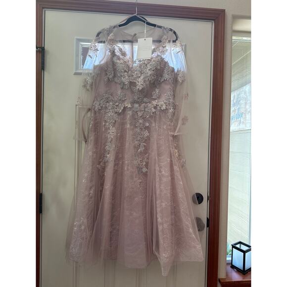 Mac Duggal 30681 Sheer Neckline Illusion Sleeve Dress in Lilac Size 16 NWT - Picture 4 of 12